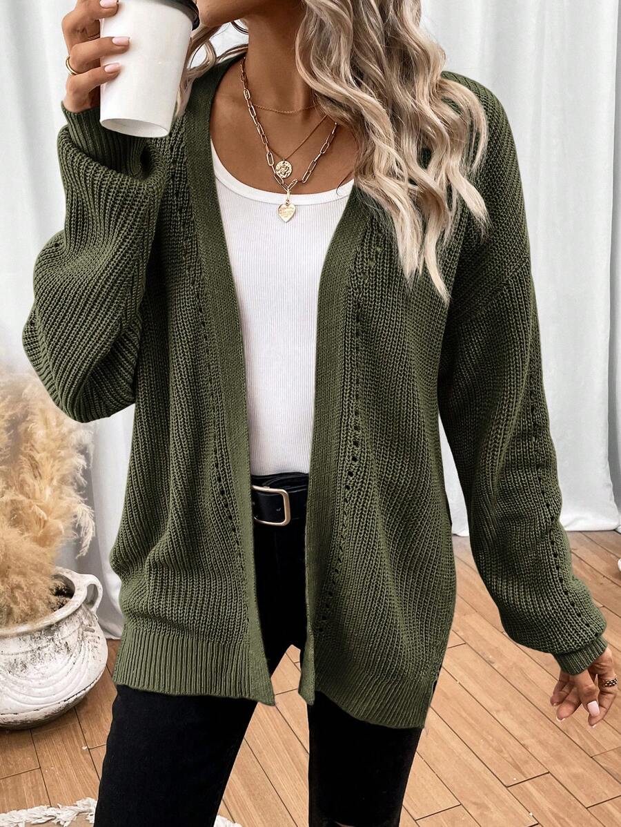 Amelie | Open Front Pointelle Knit Cardigan, Oversized Everyday Layer
