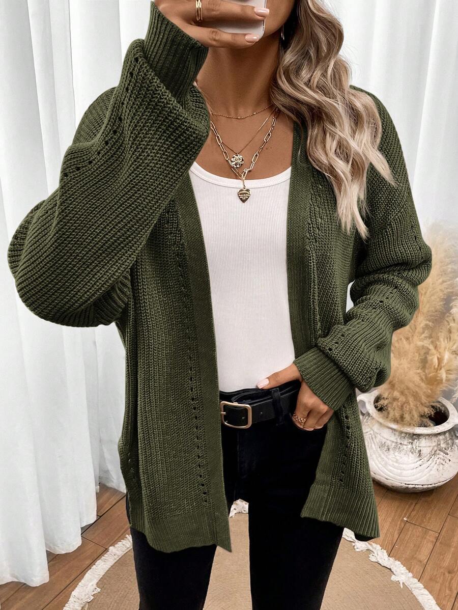 Amelie | Open Front Pointelle Knit Cardigan, Oversized Everyday Layer