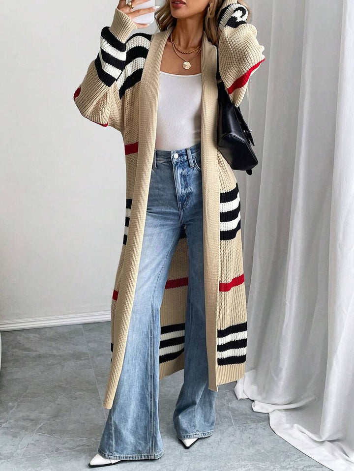 Alina | Colorblock Striped Longline Cardigan, Western Style Midi Layer