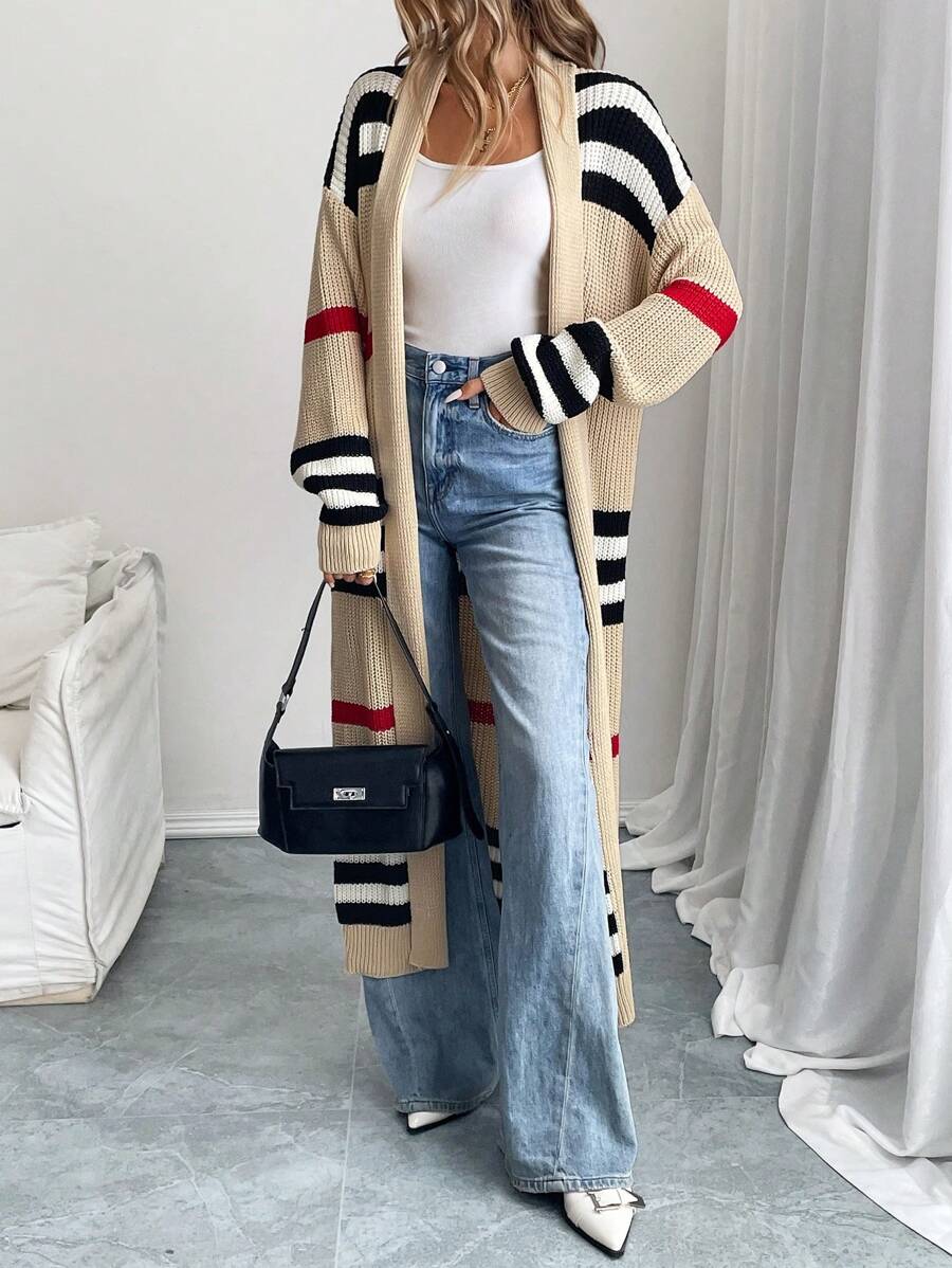 Alina | Colorblock Striped Longline Cardigan, Western Style Midi Layer
