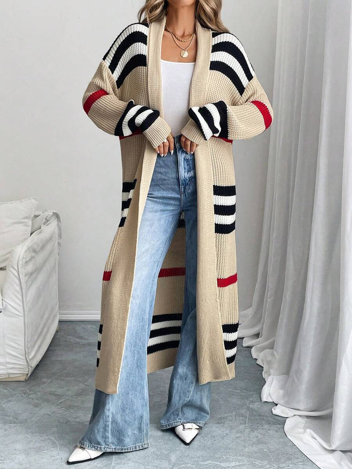 Alina | Colorblock Striped Longline Cardigan, Western Style Midi Layer