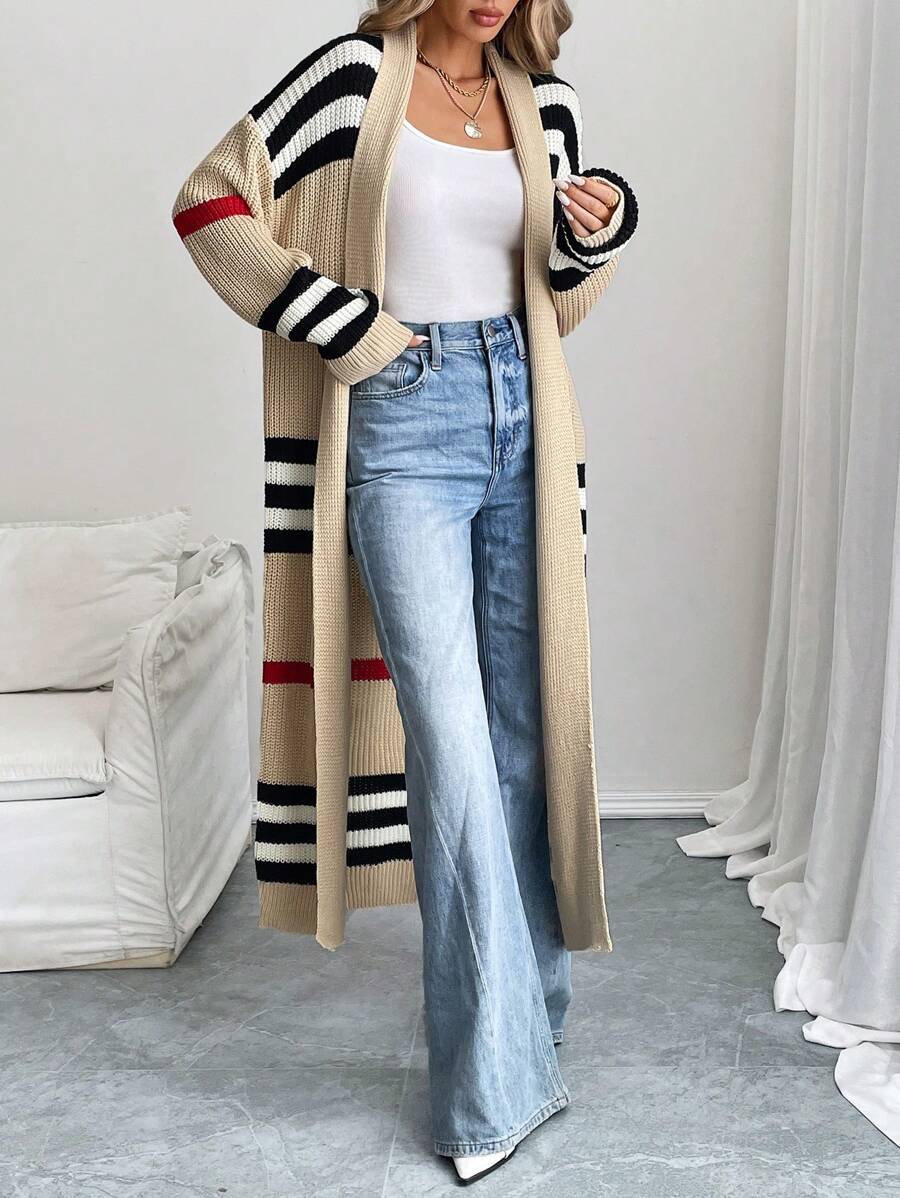 Alina | Colorblock Striped Longline Cardigan, Western Style Midi Layer