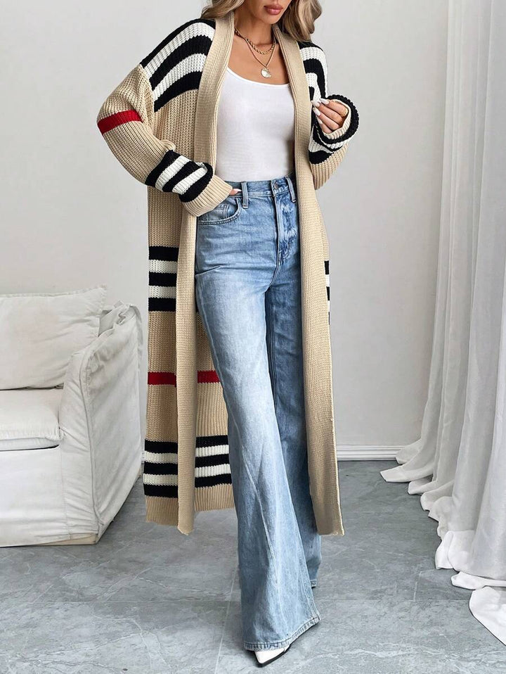 Alina | Colorblock Striped Longline Cardigan, Western Style Midi Layer