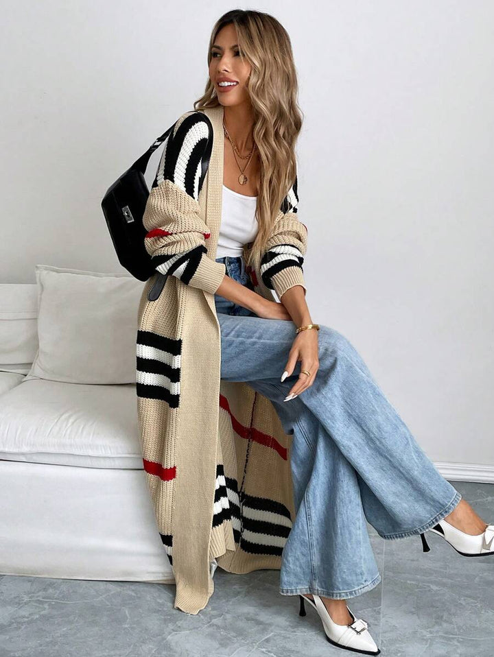 Alina | Colorblock Striped Longline Cardigan, Western Style Midi Layer