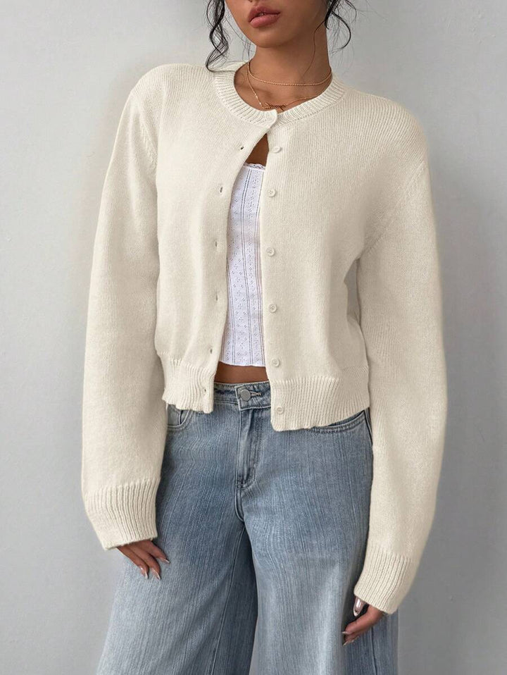 Adeline | Round Neck Button Front Cardigan, Cropped Everyday Knit