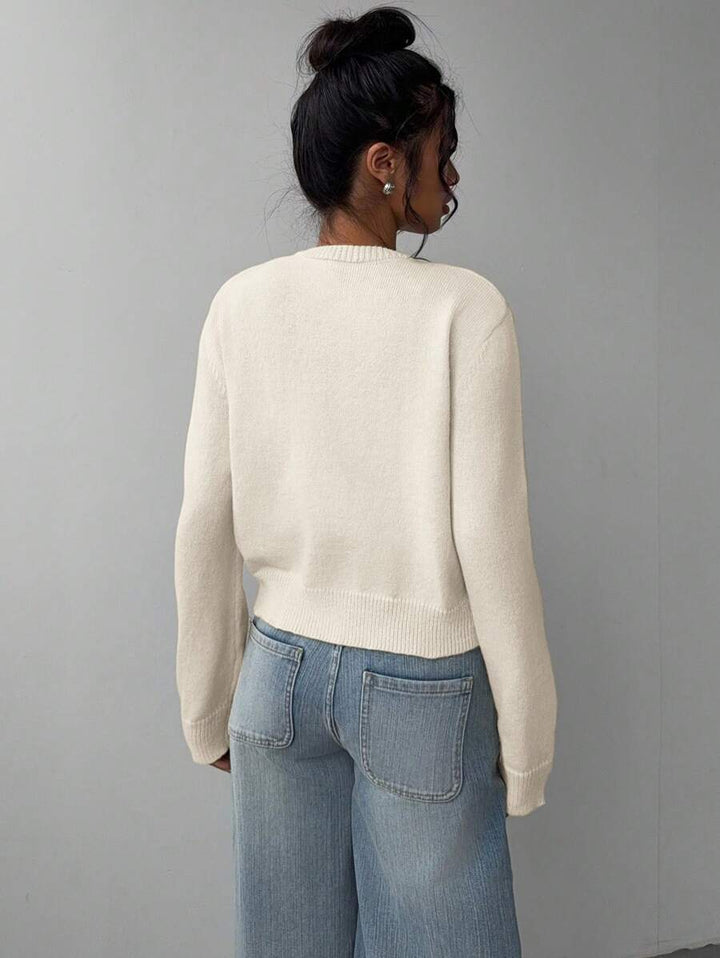 Adeline | Round Neck Button Front Cardigan, Cropped Everyday Knit