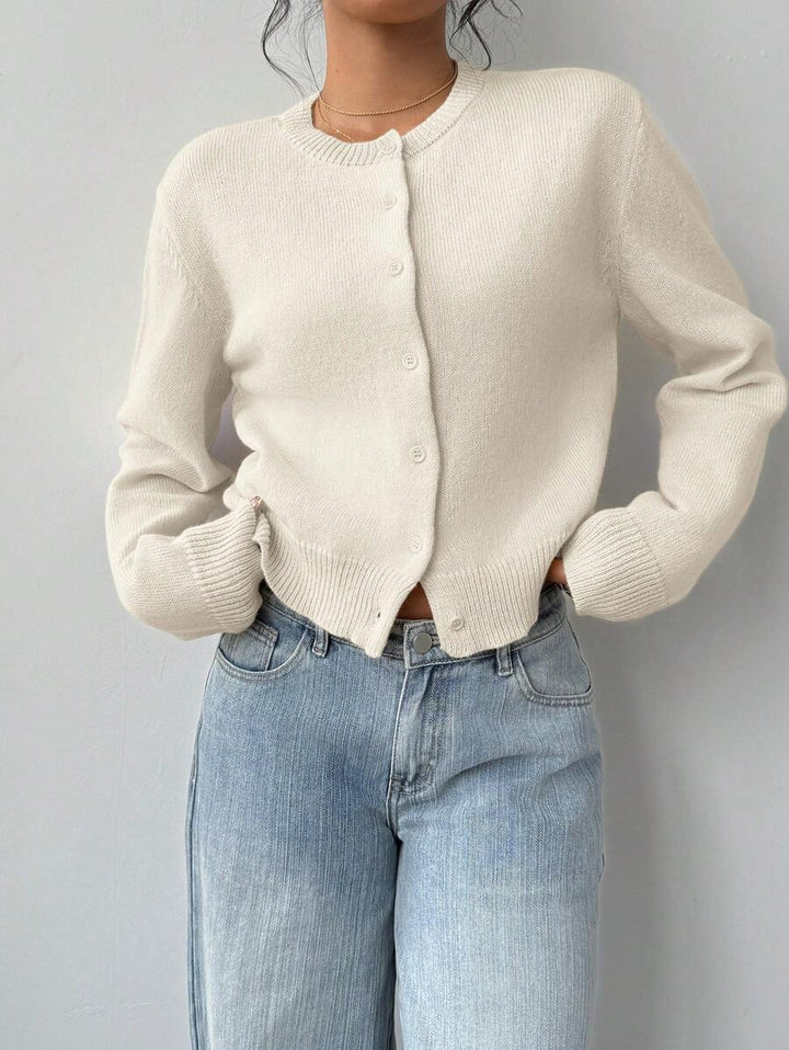 Adeline | Round Neck Button Front Cardigan, Cropped Everyday Knit