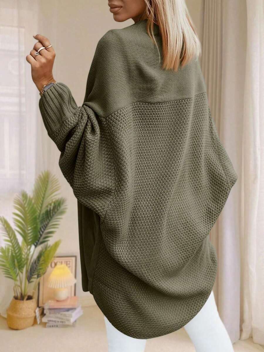 Alondra | Oversized Batwing Sleeve Cardigan, Open Front Longline Sweater