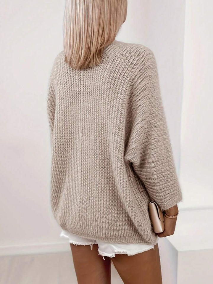 Alyssa | Open Front Knit Cardigan with Batwing Sleeves, Cozy Midi Length Layer
