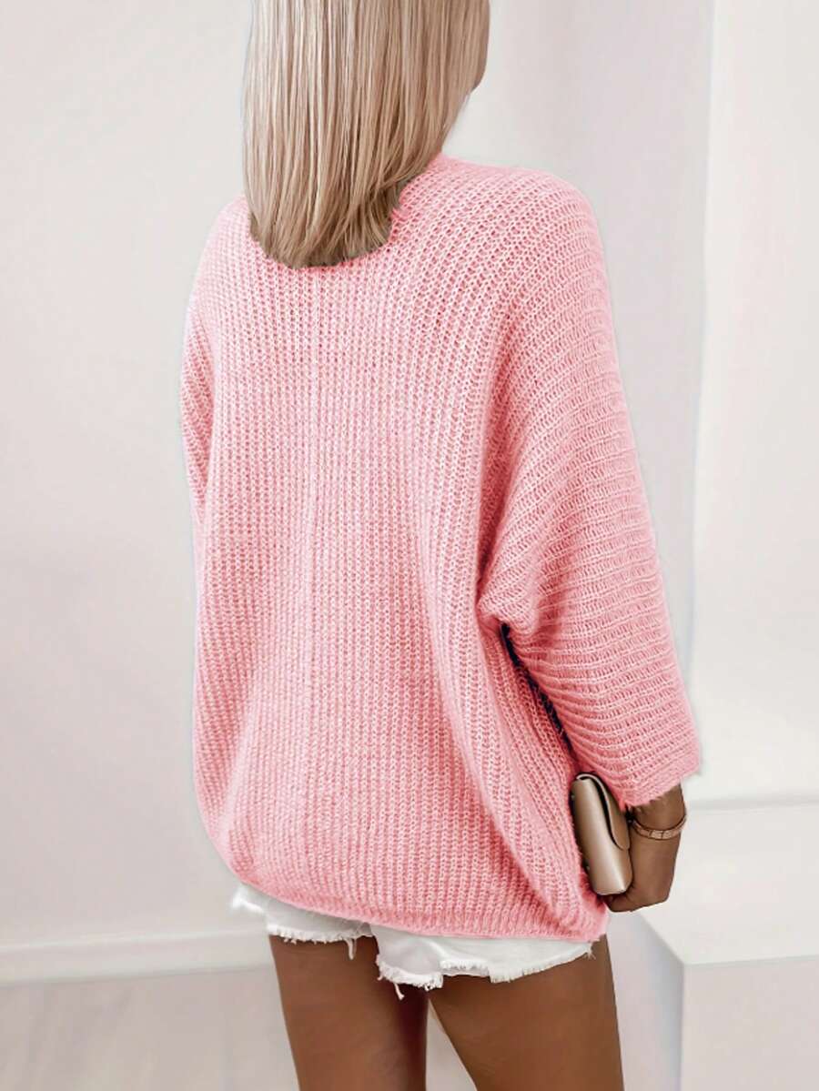 Alyssa | Open Front Knit Cardigan with Batwing Sleeves, Cozy Midi Length Layer