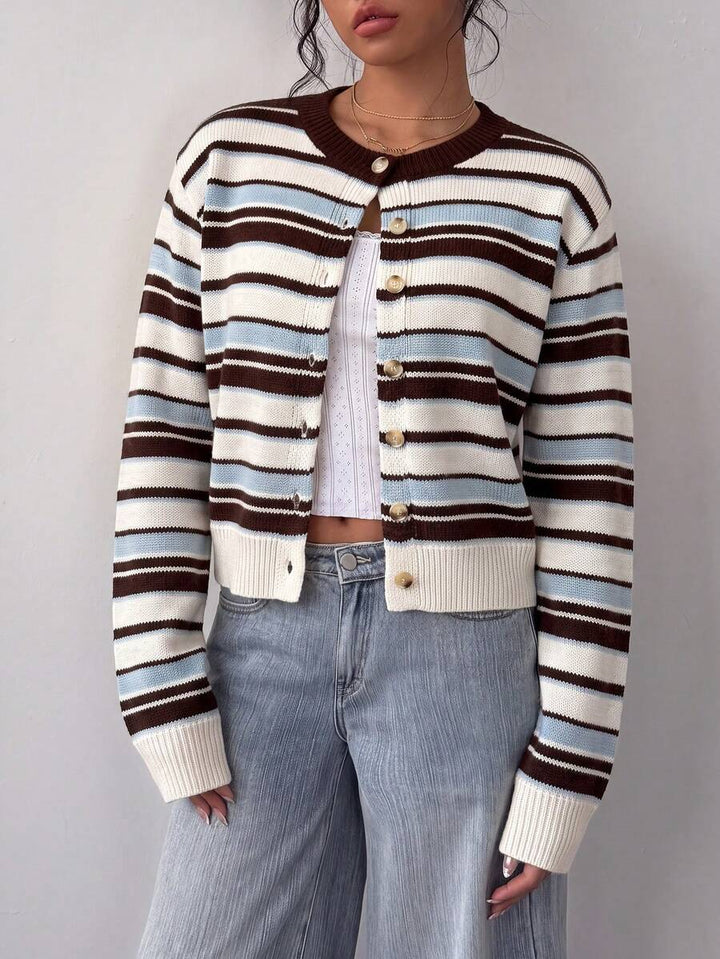 Adeline | Round Neck Button Front Cardigan, Cropped Everyday Knit