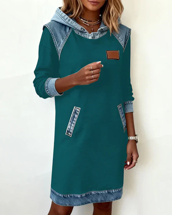 Lunariae – Casual Contrast Hoodie Dress