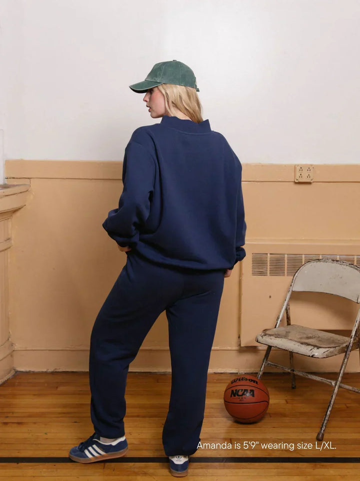 Varsity Mockneck Navy with White Letters