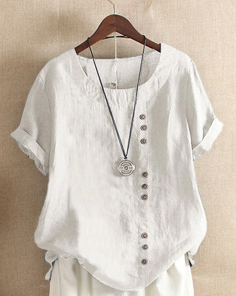 Beatrice | Women Button Detail Casual Short Sleeve Blouse