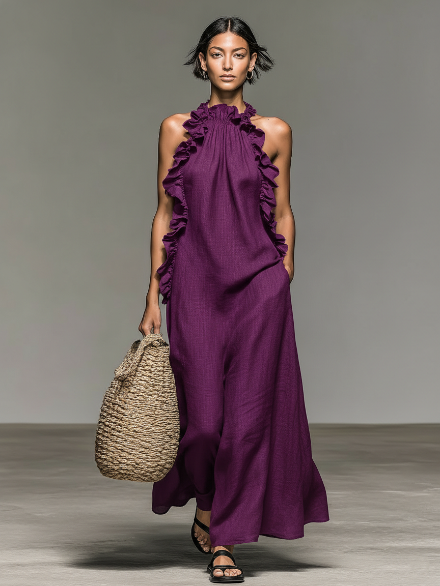 Women's Minimalist Linen-blend Sleeveless Maxi Dress