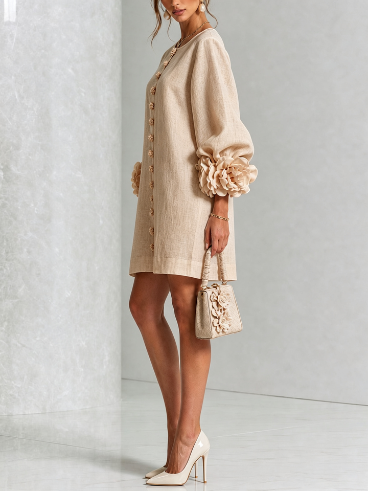 Floral Button-down Mini Dress With Striking Floral Cuffs