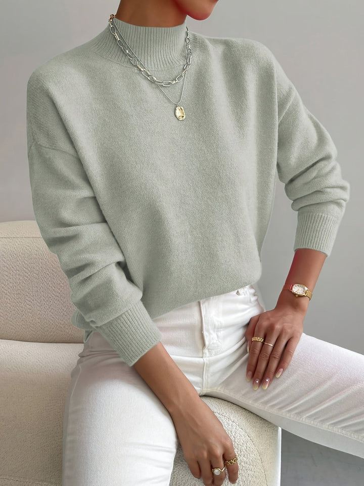 Amelia | Mock Turtleneck Relaxed Fit Sweater with Ribbed Cuffs, Soft Everyday Knit
