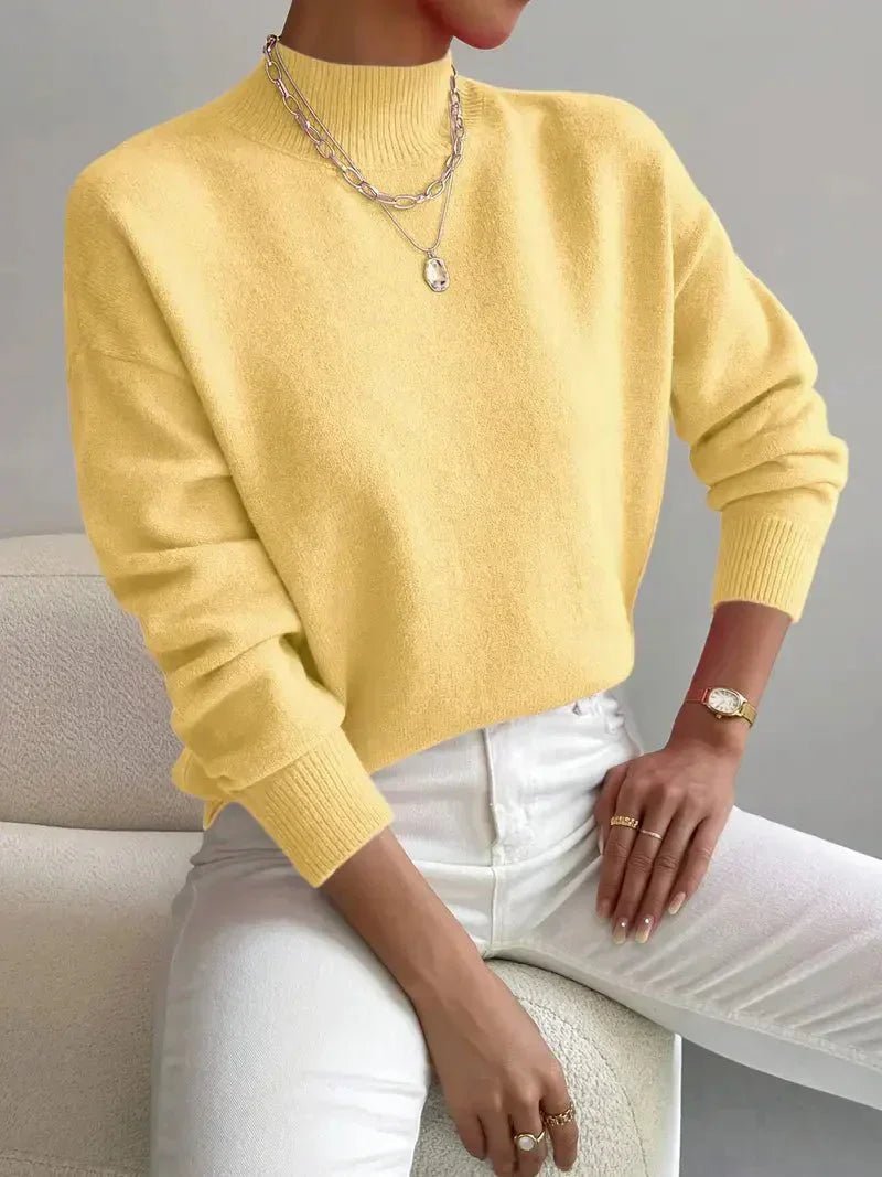 Amelia | Mock Turtleneck Relaxed Fit Sweater with Ribbed Cuffs, Soft Everyday Knit