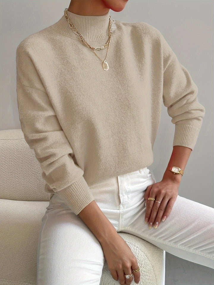 Amelia | Mock Turtleneck Relaxed Fit Sweater with Ribbed Cuffs, Soft Everyday Knit
