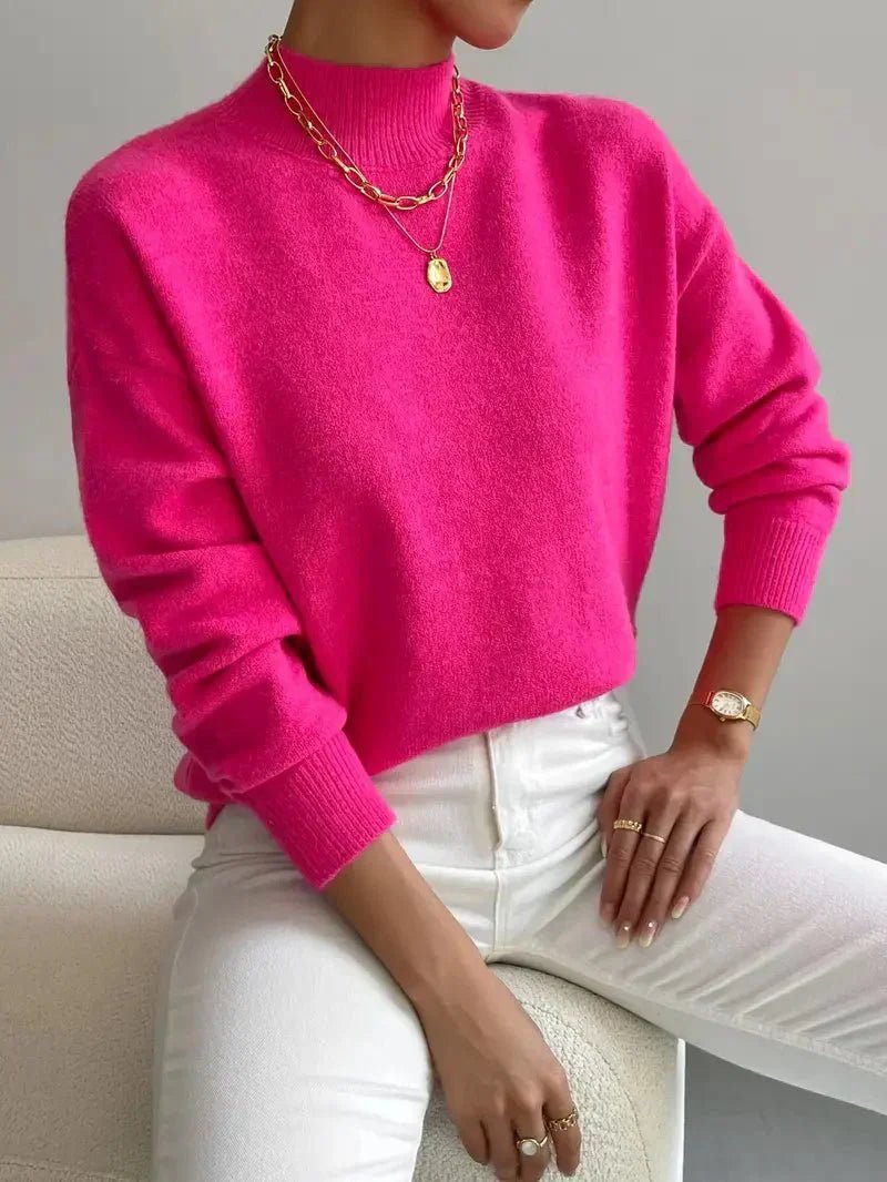 Amelia | Mock Turtleneck Relaxed Fit Sweater with Ribbed Cuffs, Soft Everyday Knit